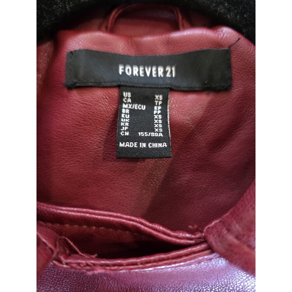 Forever 21 Flex Leather Jacket Maroon Size XS Women's Red Colored Crop - Picture 3 of 4